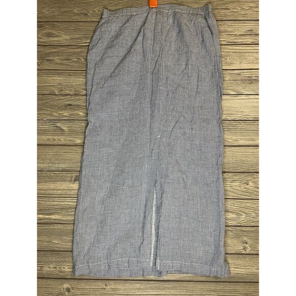 Talbots Sz 8 Petite Vintage Blue Houndstooth Irish Linen Blend Maxi Skirt Zipper - Picture 6 of 8